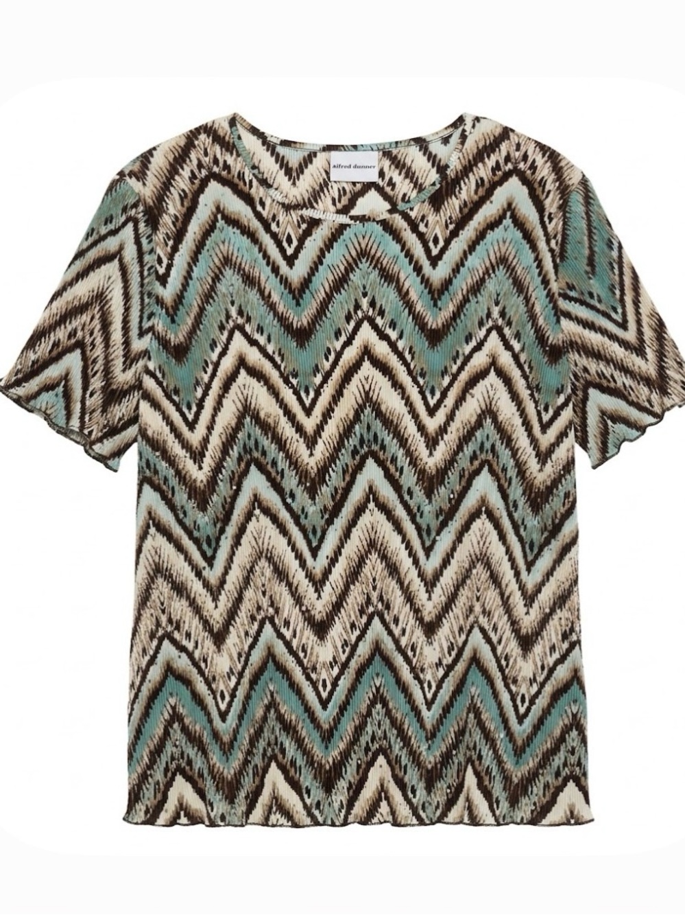 ALFRED DUNNER Chevron Print Top,Women’s 1X, Teal Brown Beige w/Gold Accent